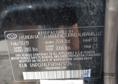 2019 Hyundai Elantra Se from USA, damaged, VIN 5NPD74LF5KH473726